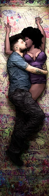 Free dark romance bookmark featuring a gritty couple reaching for each other against a wall